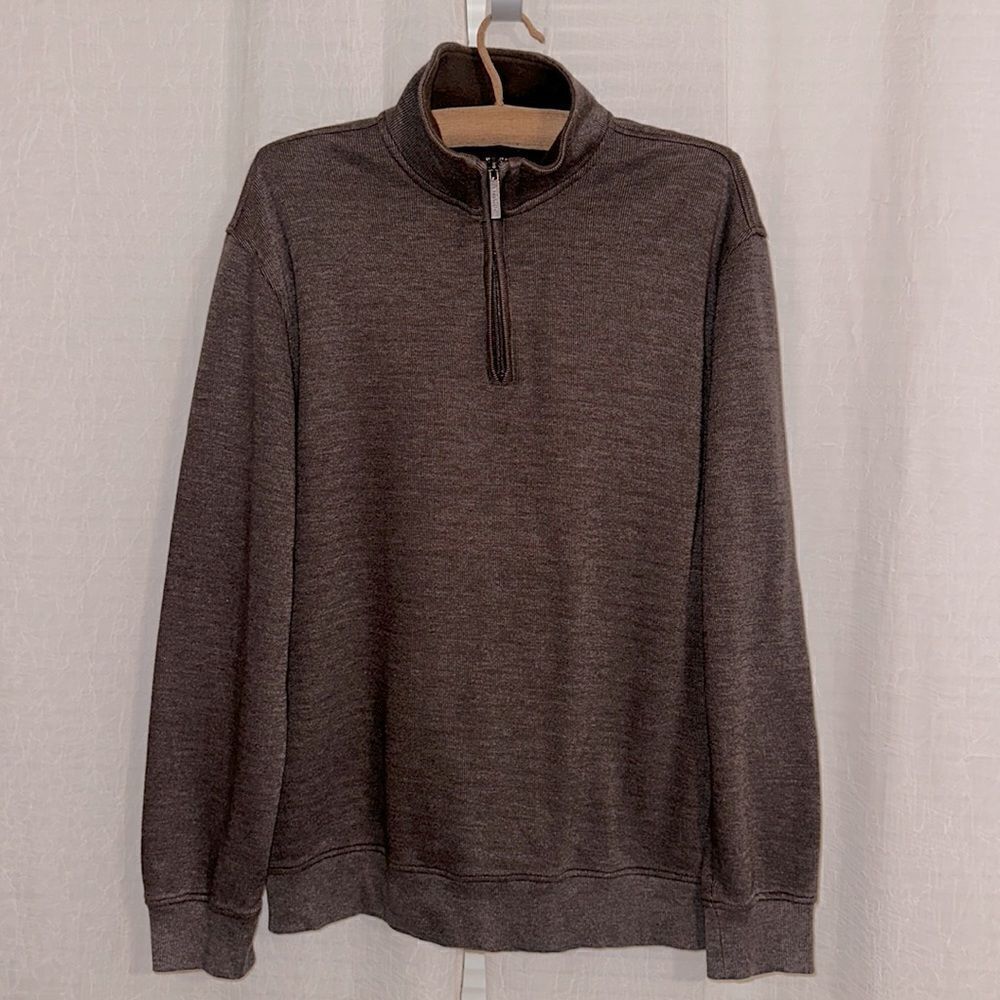Van Heusen L Cotton Blend Brown Quarter Zip Knit Mock Neck Sweater